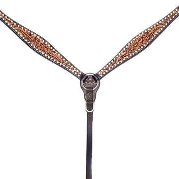 Bar H Equine Genuine Western American Leather Horse Premium Headstall & Breast Collar Set